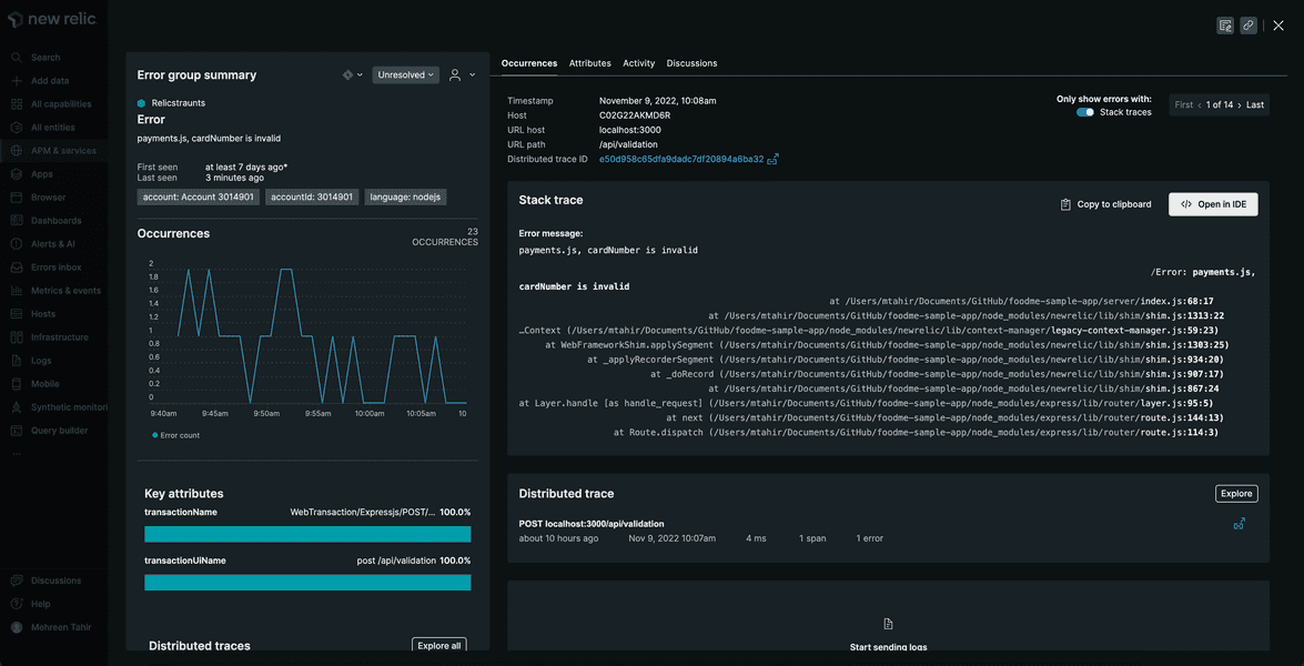 Payment error detail page